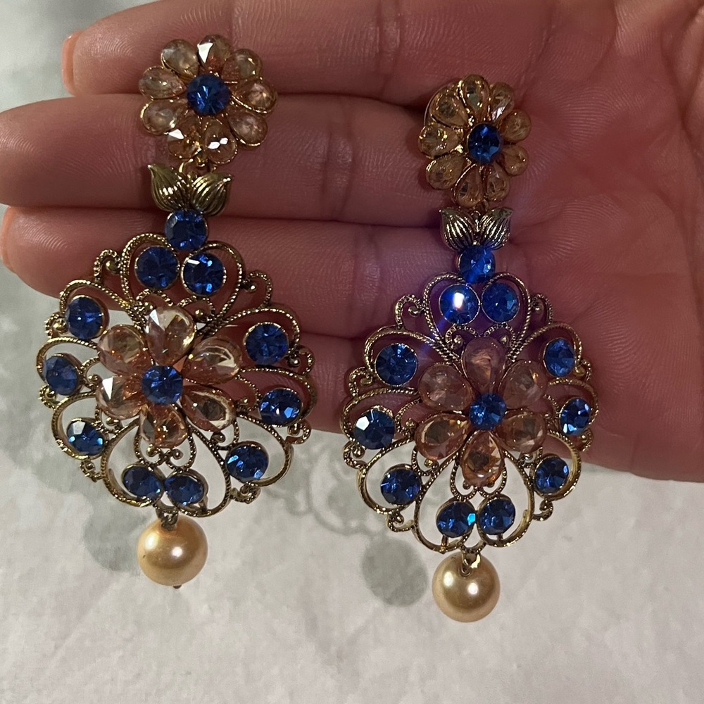 Elegant Blue and Gold Earrings